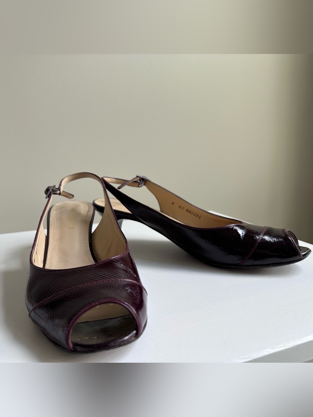Bruno Magli Women’s Peep-Toe Slingback Patent Leather Pumps in Deep Plum